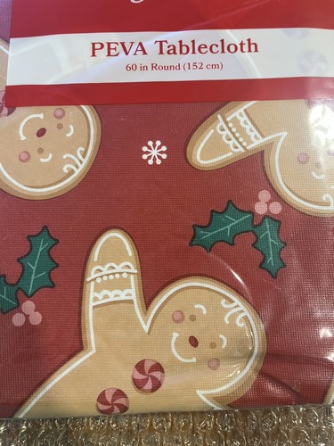 Christmas Holiday Peva Fabric Back Tablecloth -- Gingerbread -- 60in NIP - Picture 2 of 3