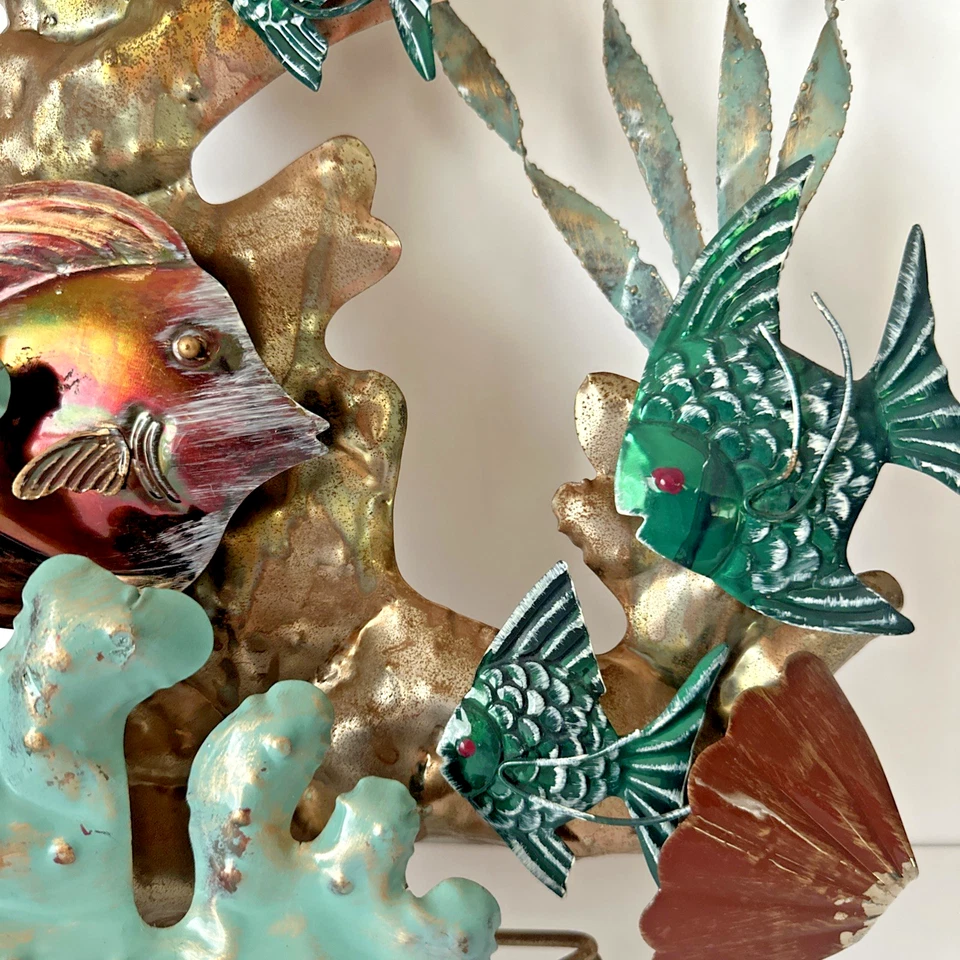Vintage MCM Sea Life Tropical Fish Brass & Enamel Coral Reef  Metal Sculpture - Image 3 of 4