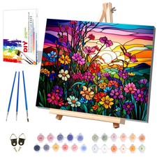 Flower Paint by Numbers for Adults with Framed Canvas-with Wooden Easel,Paint...