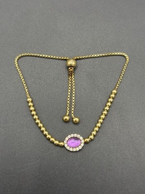 Neuzustand 7'' Gold Sterlingsilber Amethyst Zirkonia verstellbares Armband
