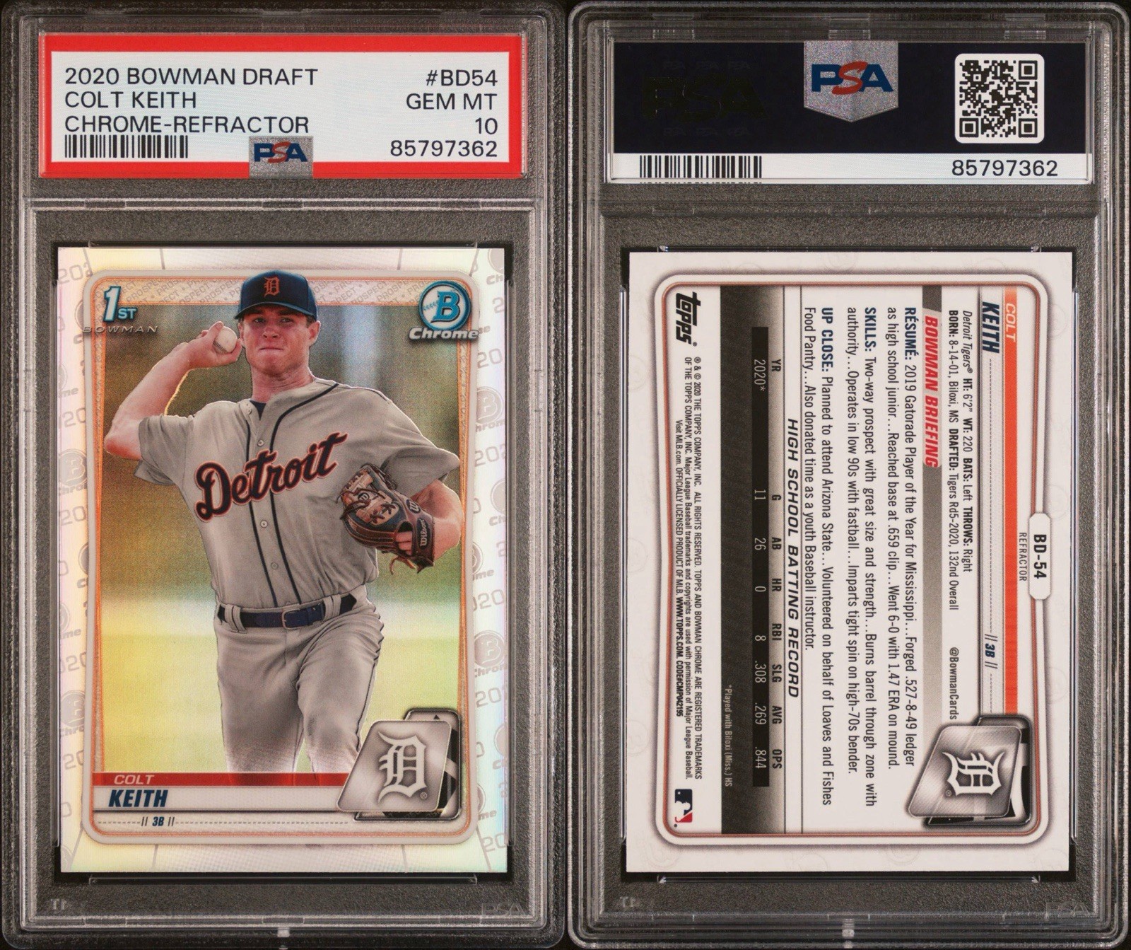 COLT KEITH 2020 Bowman Draft Chrome-Refractor #BD54 PSA 10