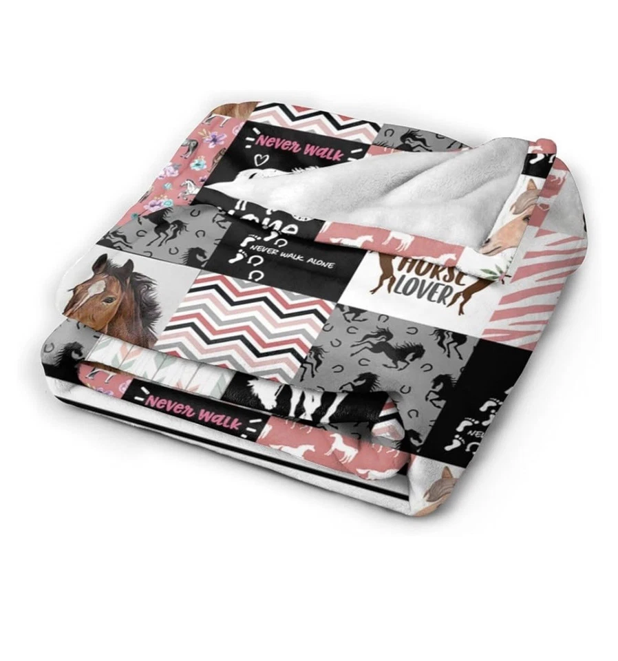 Horse Blanket Gift for Girls Women Cute 50"x40" Pink With Flower Western Theme - Image 2 of 2
