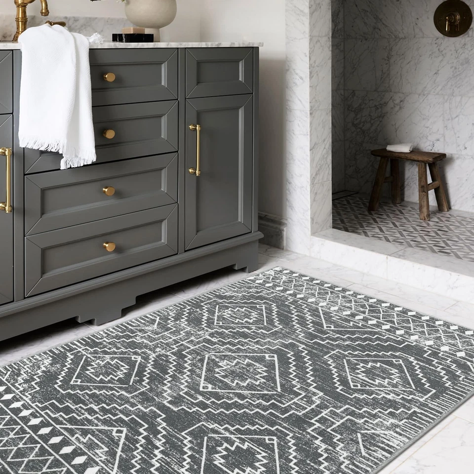 Tapete de área lavável marroquino 3x5, tapete boho para sala de estar, ferrugem antiderrapante para fazenda... - Imagem 4 de 4