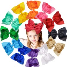 12 Pack Hair Bows For Girls 8 Inch Oversize Large Grosgrain Ribbon Alligator