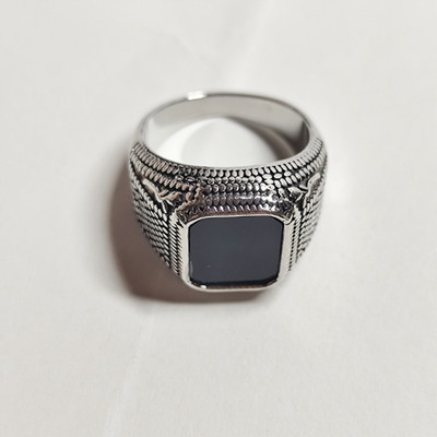 Herren Ring Silber 925 plattiert schwarze Emallie Männerring geometrisch Stil