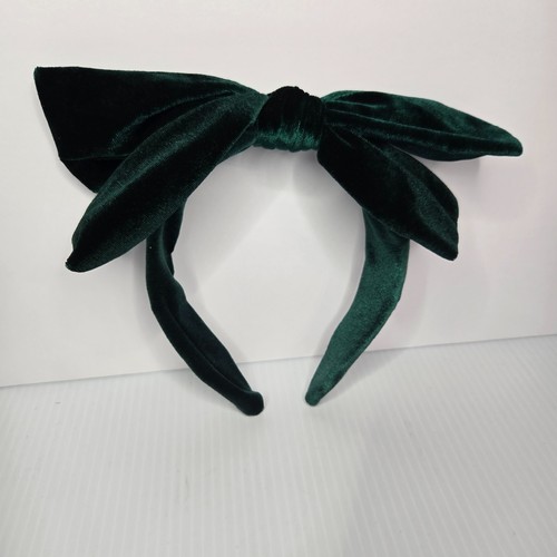 Forest Green Velvet Big 18" Bow Girls Headband Women Headwear Cute Dressy