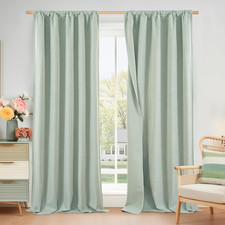 Light Sage Green Linen Blackout Curtains for Bedroom 84 Inch Length  Thermal In