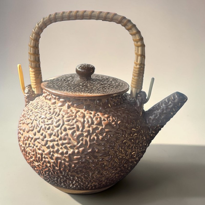 Japanese Shigaraki Pottery Jakatsu Glaze Meiji Sharkskin Tea / Water Pot