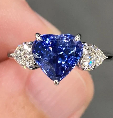 6.50 Ct Certified Heart Shape Natural Blue Diamond Ring VVS1 White Gold Finish