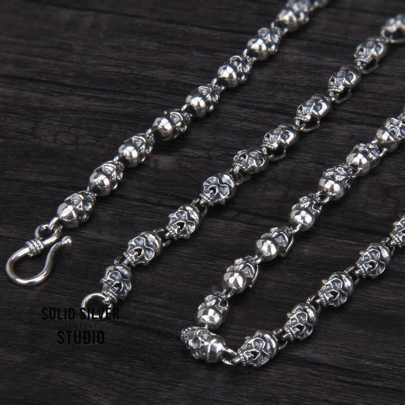 Collar de cadena de eslabones de calavera de plata esterlina S925 5,4 mm pesado gótico bicicleta punk regalo Foto 3 de 4