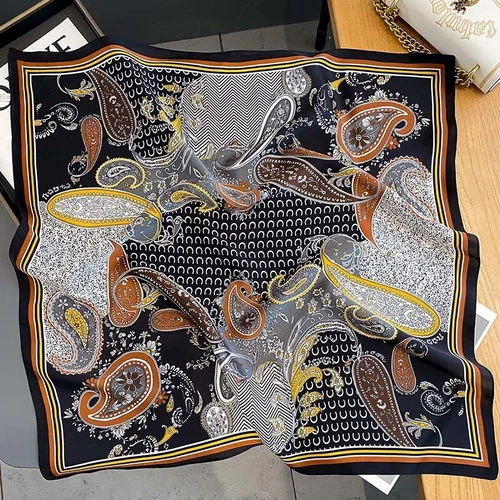 100% Pure Silk Women Vintage Kerchief Square Bandana Black Paisley 27'' Scarf - Bild 2 von 4