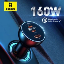 Baseus 160W Car Charger USB Type C QC 5.0 Fast Charging For iPhone 15 14 13 Pro