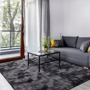 Sienna Fluffy Rug Anti-Slip/Skid Shaggy Large Bedroom Non-Shed Floor Carpet Mat - Silver Grey, 80 x 150cm