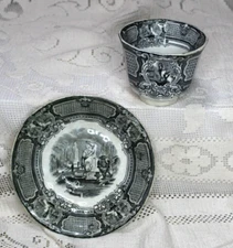 Antique 1800's B&S Barker & Son Blue Transfer Saucer & Cup Corrella