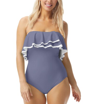 Coco Reef Contours Ruffled Strapless Tummy-Control One-Piece Swimsuit 10/34C