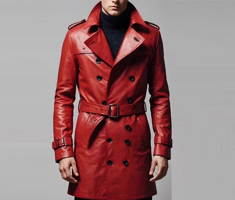 Overcoat Stylish Soft Mens Leather Trench Coat Winter Modern Jacket Lambskin