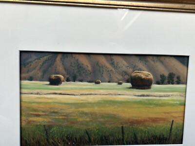 Pastel By Realist Important Colorado Artist Nancy Wylie  Jackson Hay Stacks # 3 