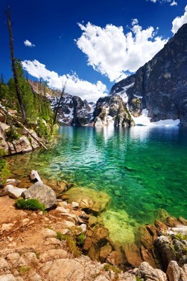 Summer Clouds over Goat Lake Sawtooth Mountains Photo Photograph Poster 16x24