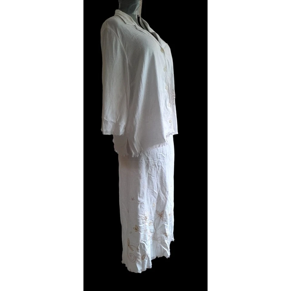 Requisitos Conjunto de 2 Falda Top de Playa Boho Bordada con Cuentas Mezcla de Lino Mezcla 2X-3X Foto 3 de 4