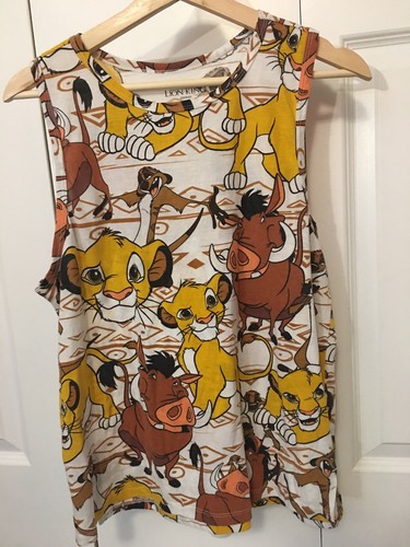 Disney The Lion King T Shirt Sz XL 15-17 White Yellow Brown All Over Print Tank - Picture 3 of 5