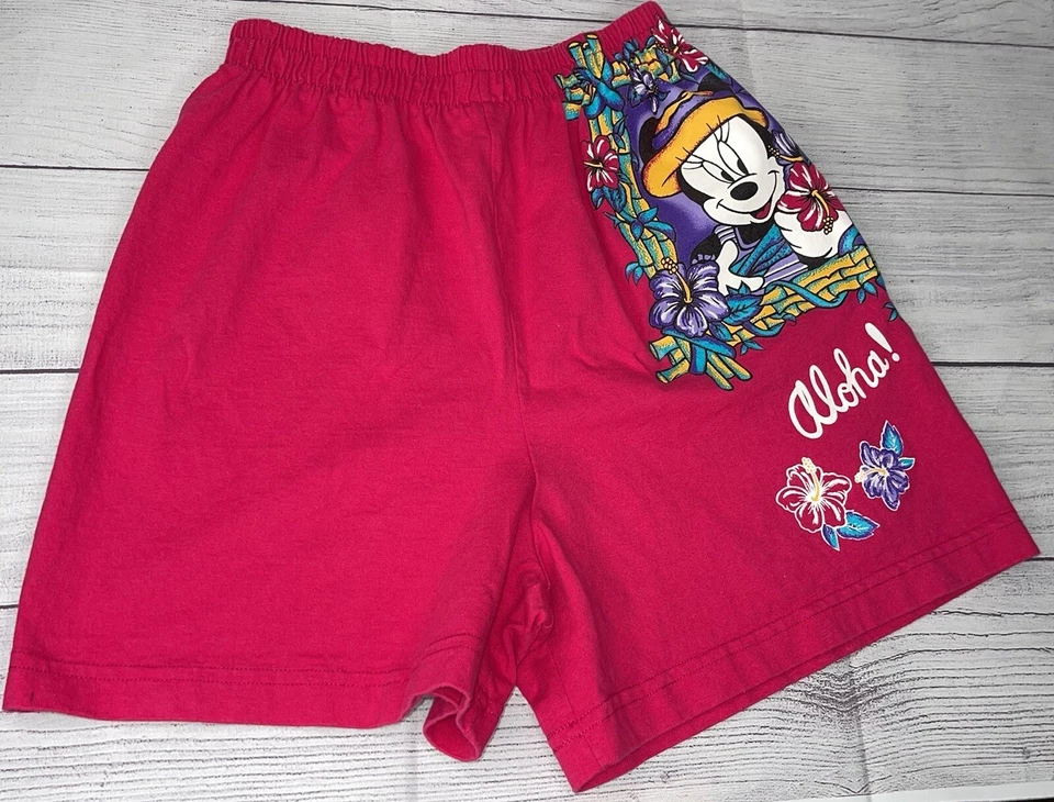 Mickey Unlimited Girls Size Small Mickey & Mini Mouse Aloha Hawaii Pink Shorts - Image 2 of 4
