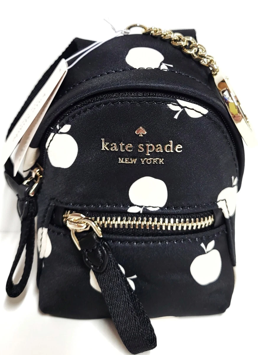 Kate Spade Chelsea Micro Backpack Keychain Bag Charm Black Multi Apple  Print New