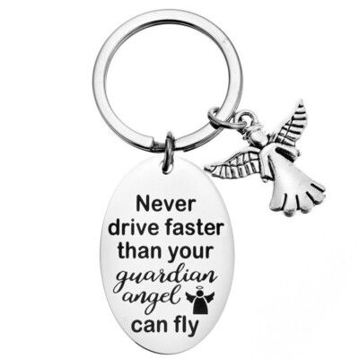 Never Drive Faster Than Your Guardian Angel Quote Keychain Keyring Free Gift Bag