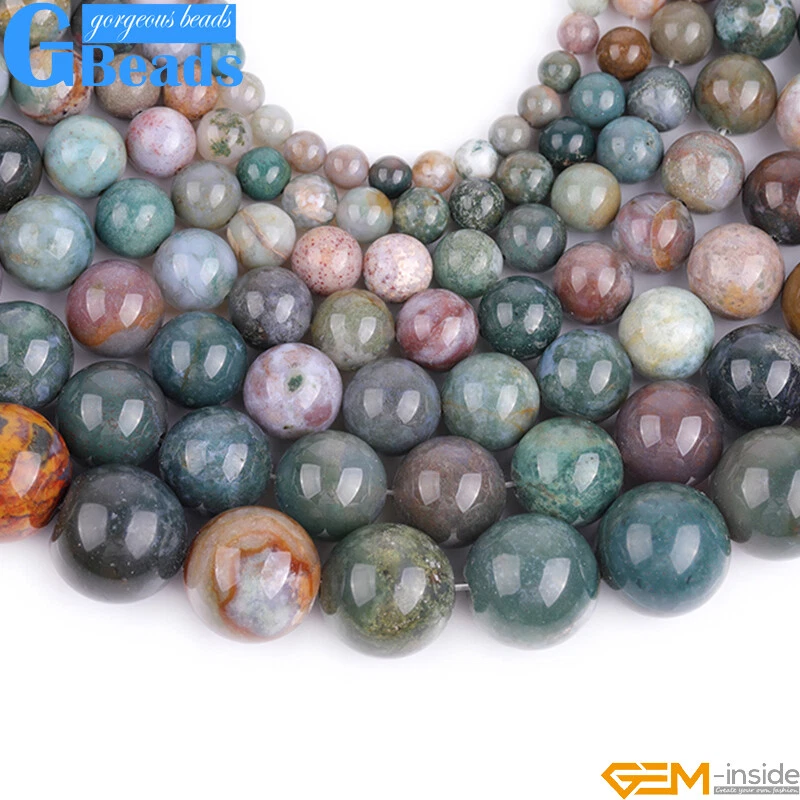 Indian Agate Beads Natural Gemstone Round Loose Beads for Jewelry Making 15" - Image 2 of 4