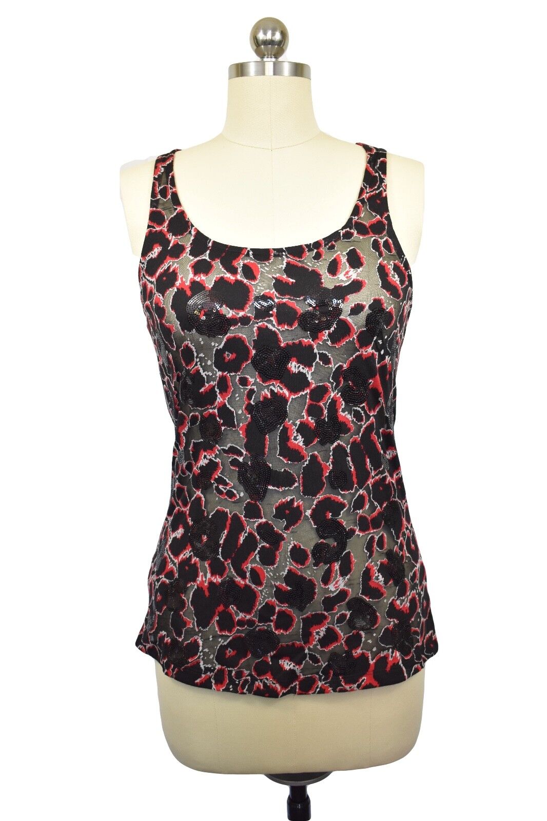 MNG by Mango Tank Top Small Black Red Sequin Anim… - image 1