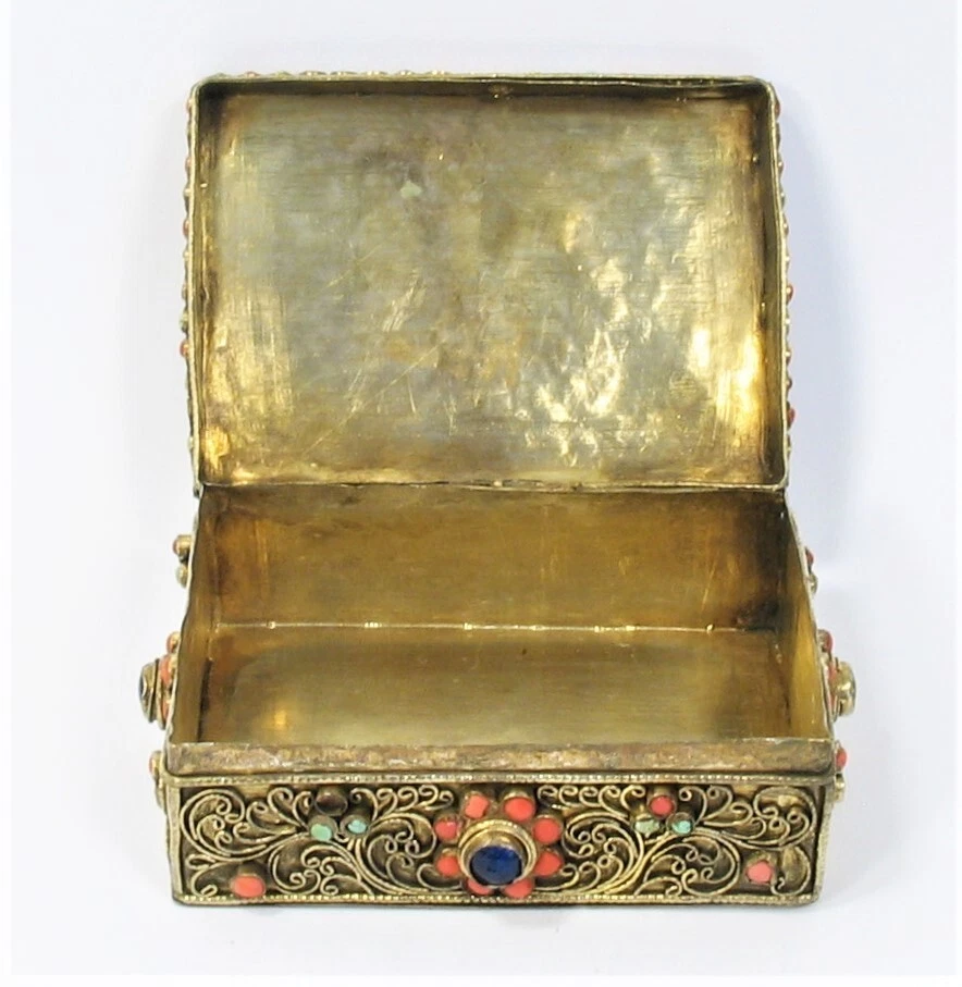 Joya Tibetana Incrustada Caja Dorada Buda Sentado Oro Lavado Antiguo GRAN REGALO Foto 3 de 4