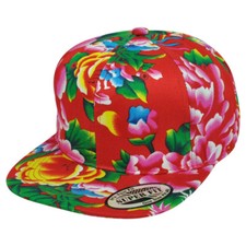 Floral Flower Design Pattern Roses Red Plain Blank Snapback Flat Bill Hat Cap