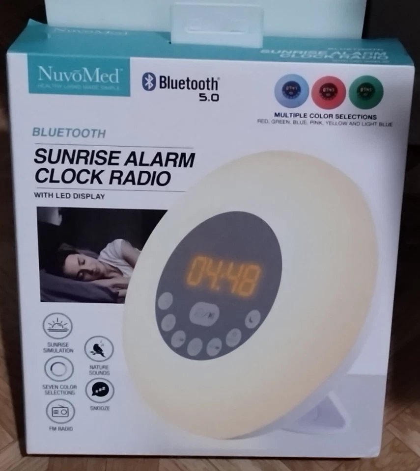 NuvoMed Sunrise Alarm Clock Radio Bluetooth 5.0 Color Changing Nature Sounds New - Image 3 of 4
