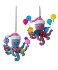 Set of 2 LOLLIPOP OCTOPUS Whimsical Christmas Ornaments, by Kurt Adler