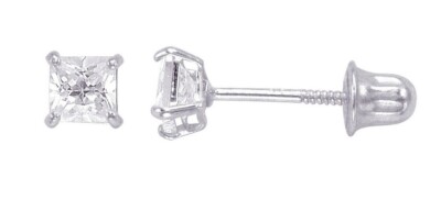 14K massive Gelb-/Weißgold Quadrat Prinzessin CZ Bolita Schraubverschluss Ohrstecker