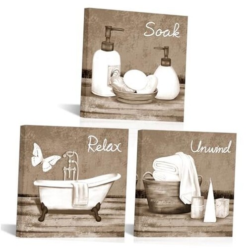 Bathroom Pictures Wall Art Bathtub Spa Painting Prints Decorative Relax Beige