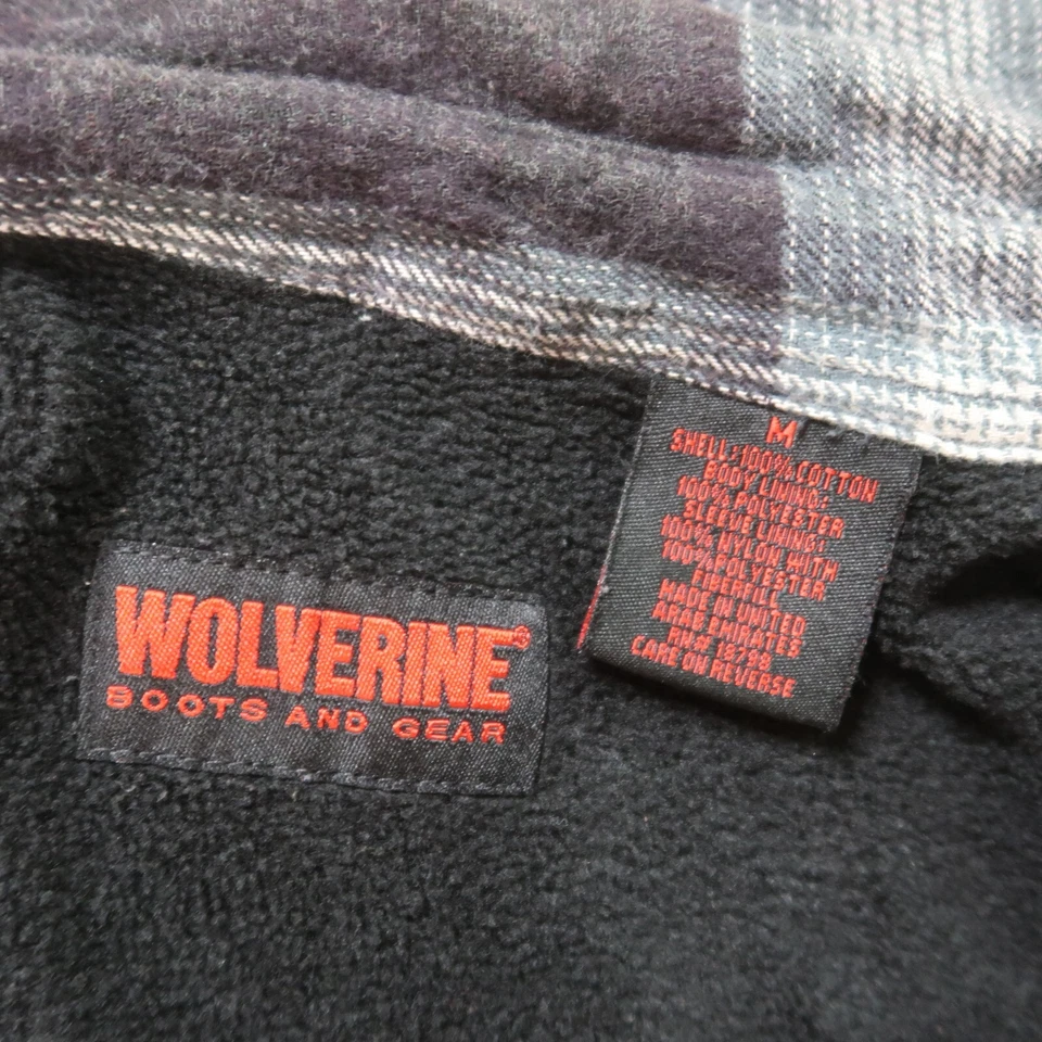 Wolverine Button Front Shirt Men's Medium Fleece Lined Plaid Workwear - Image 3 of 4