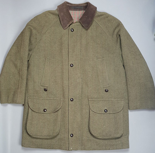 Barbour Derby Tweed Wool Coat Mens Vintage 90s Green Jacket Size C44 /112CM XL - Picture 1 of 16