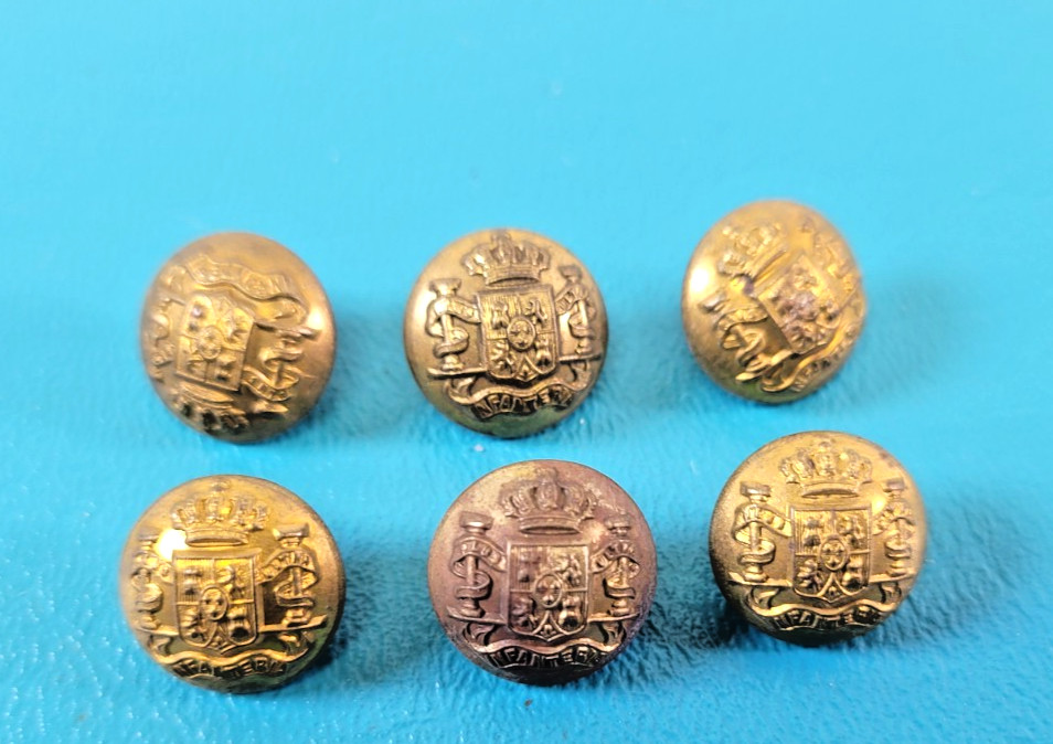 Six 6 Spanish American War Army Infantry Officer Buttons TW&W Paris Cuba TR1331