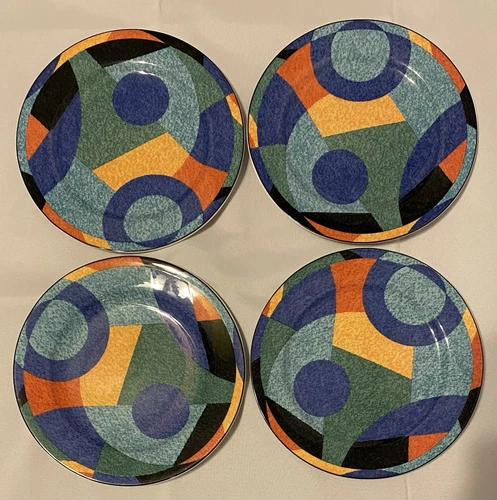 Set of 4 Victoria & Beale ACCENTS Geometric #9019 Salad Luncheon Plates 7 3/4"