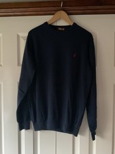 MARLBORO CLASSICS Mens Crew Neck Jumper Sweater Large Navy Blue Wool