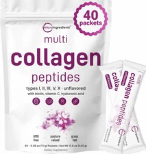 Multi Collagen Peptides 40 Packets | Hydrolyzed Protein Peptides Powder | Typ...