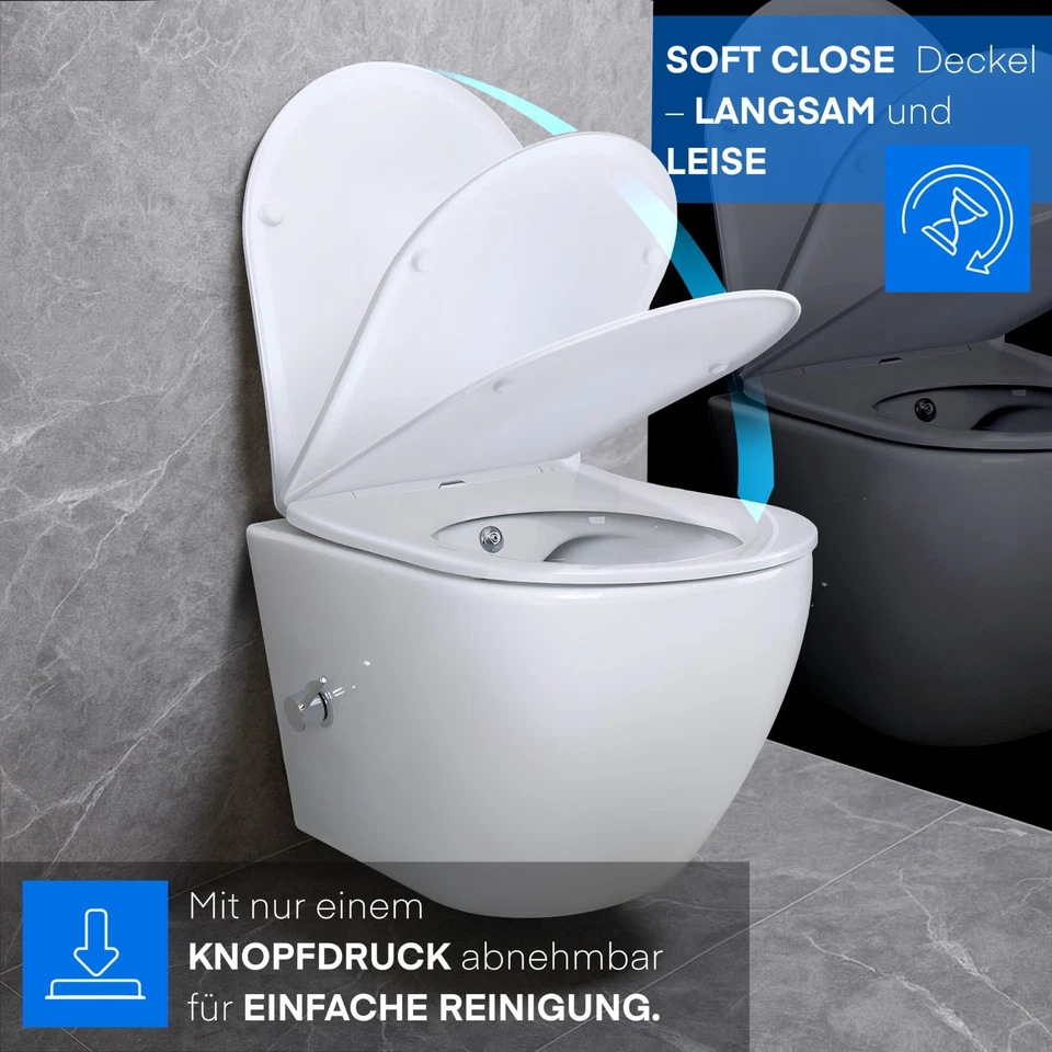 Dusch-WC Taharet Bidet spülrandlos, Kalt-/Warmwasser & Softclose, Hänge WC Weiß - Bild 2 von 4