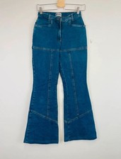 Vintage y2k Blue Denim Patchwork Flared Jeans UK 6