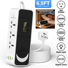 US Power Strip Surge Protector 3 AC Outlets 2 USB Ports Type C Port 6 FT Cable