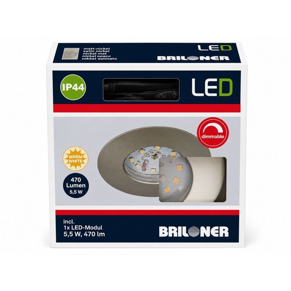 Briloner LED Einbauleuchte Matt-Nickel 5,5W 470Lm 3000K Dimmbar IP44 7231-012-image