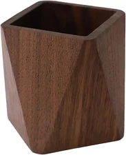 Black Walnut Wooden Pencil Box, Multiple-Use Desk Writing Prismatic Shape 