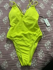 Women's Tunneled Plunge One Piece Swimsuit - Shade Shore Yellow NWT M