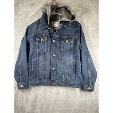 Old Navy Boys Blue Jeans Denim Jacket Large 10-12 With Hood EUC