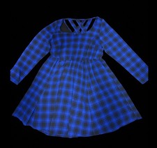Blue Plaid Long Sleeve Dress with Cutout Back
