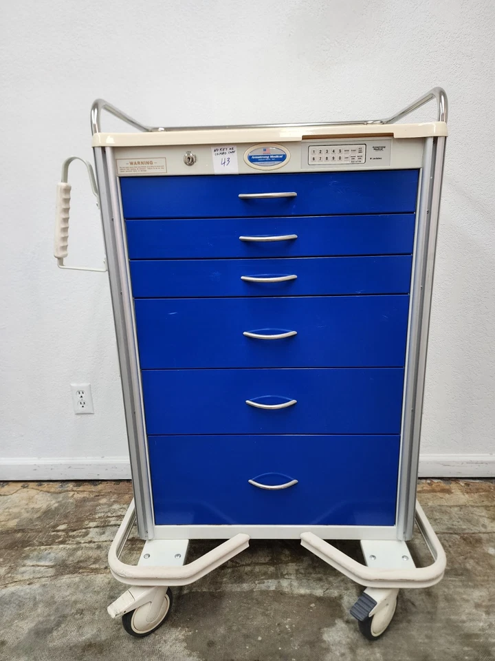 Carro de choque médico de aluminio Armstrong bloqueo automático con teclado de bloqueo caja de herramientas Foto 3 de 4